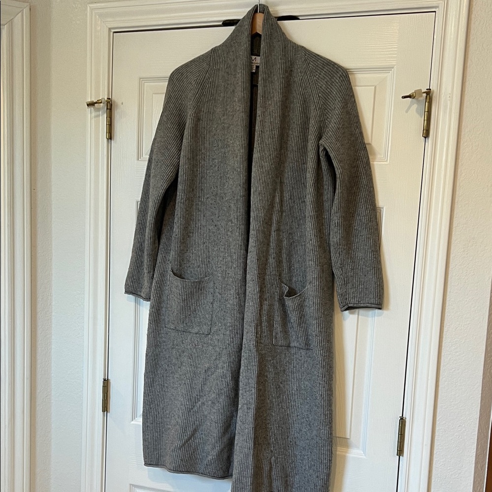 Knit wrap sweater coat cardigan, Heather grey, medium. Magashoni.